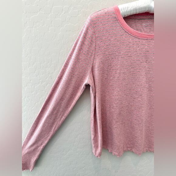 GAP | GapBody Pink & Gray Striped Lettuce Hem Long Sleeve Tee | Size XS - Picture 3 of 6